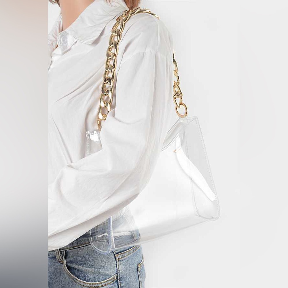 Clear Transparent Gold Accent Stadium Handbag